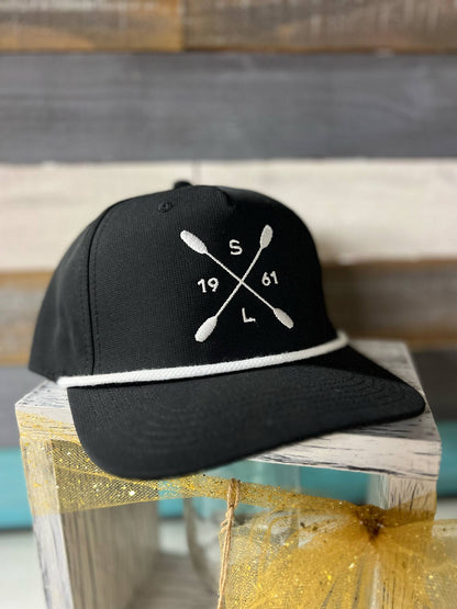 Smith Lake 1961 Oars Patch Hat – Black & White Rope Edition