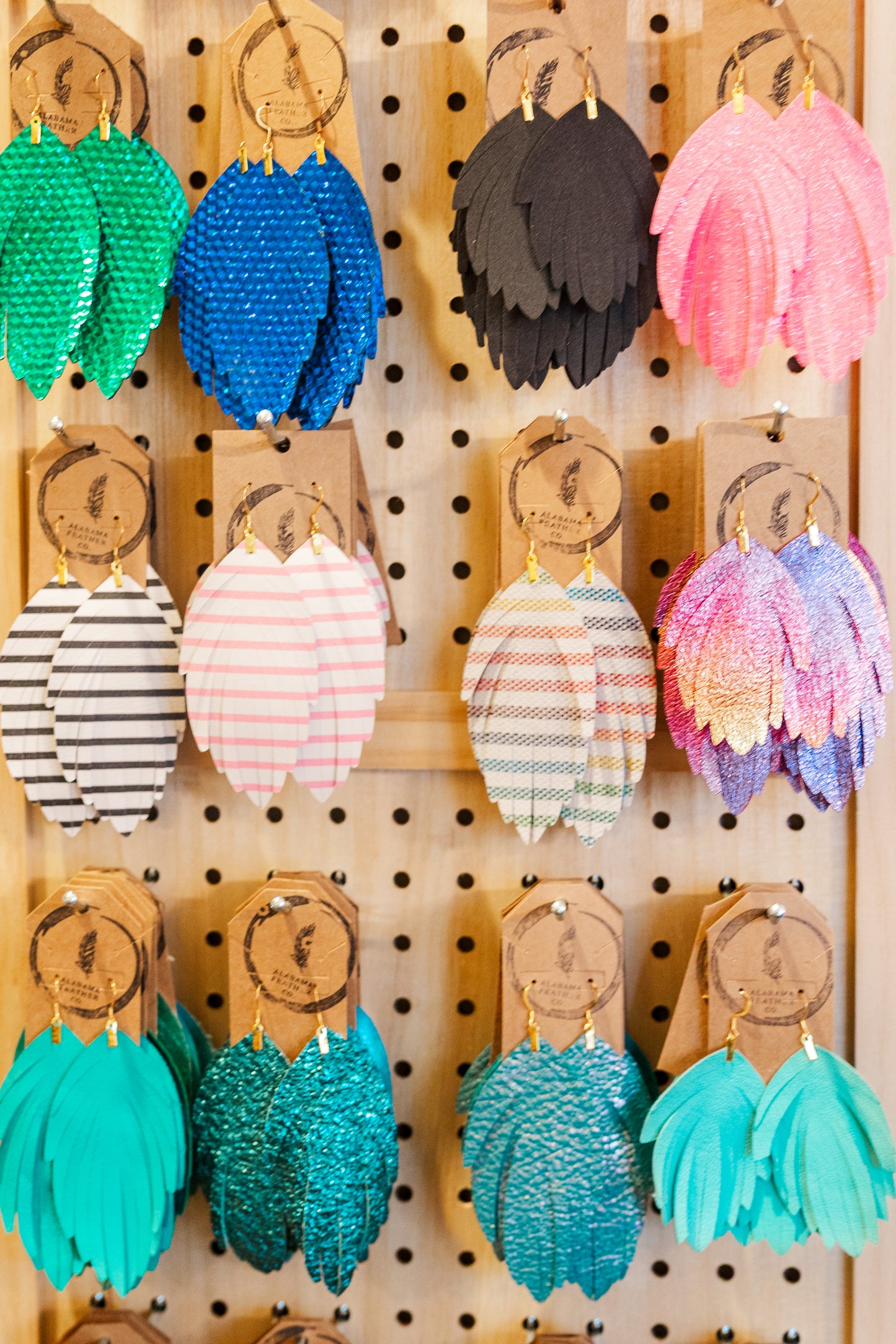 Patterned Leather Feather Earrings