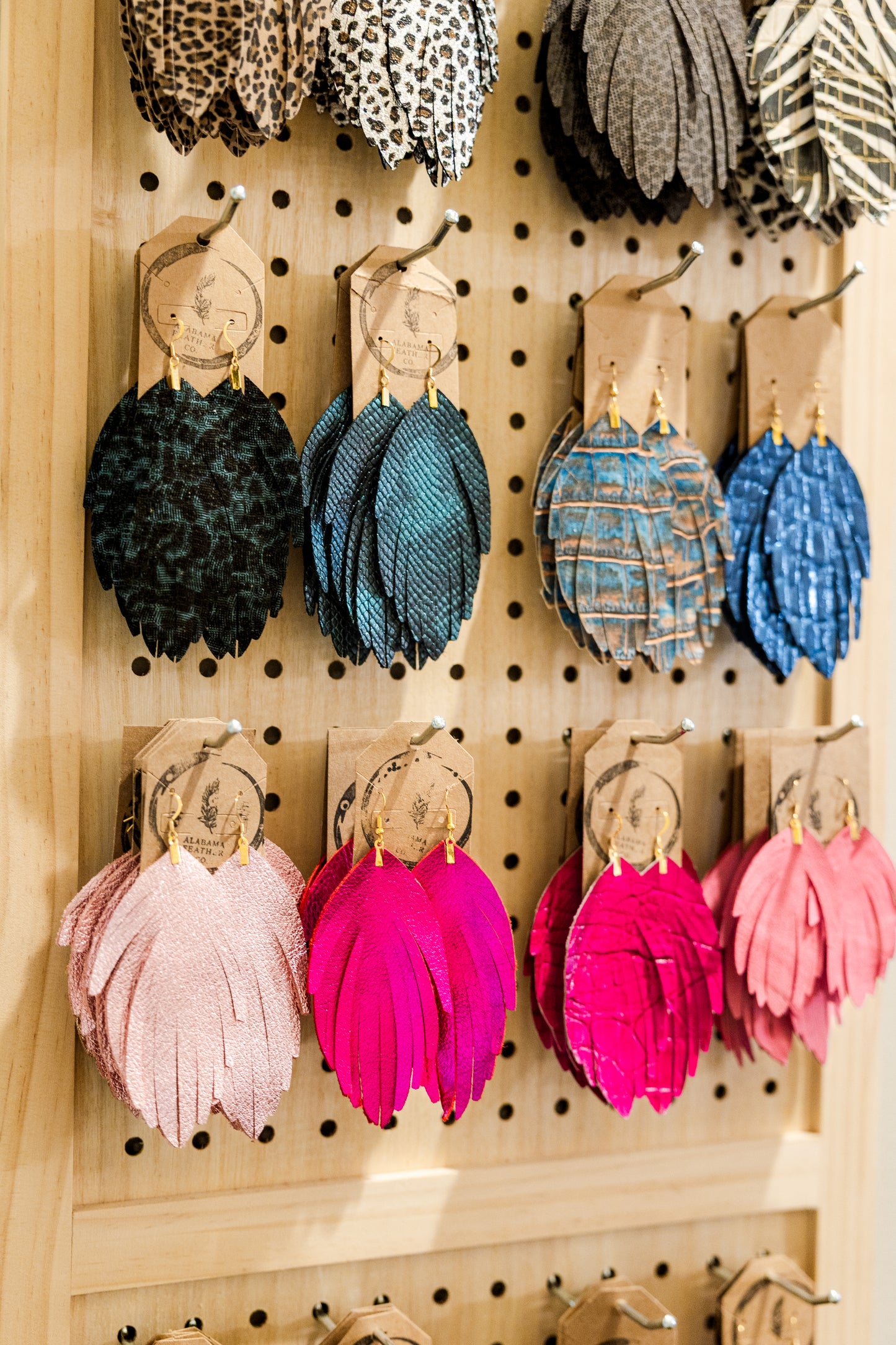 Patterned Leather Feather Earrings
