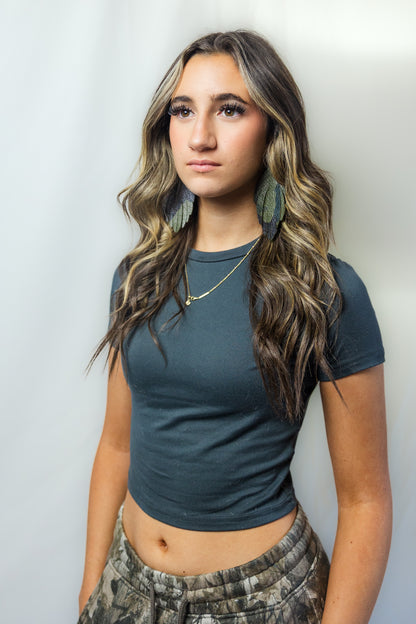 Solid Leather Feather Earrings