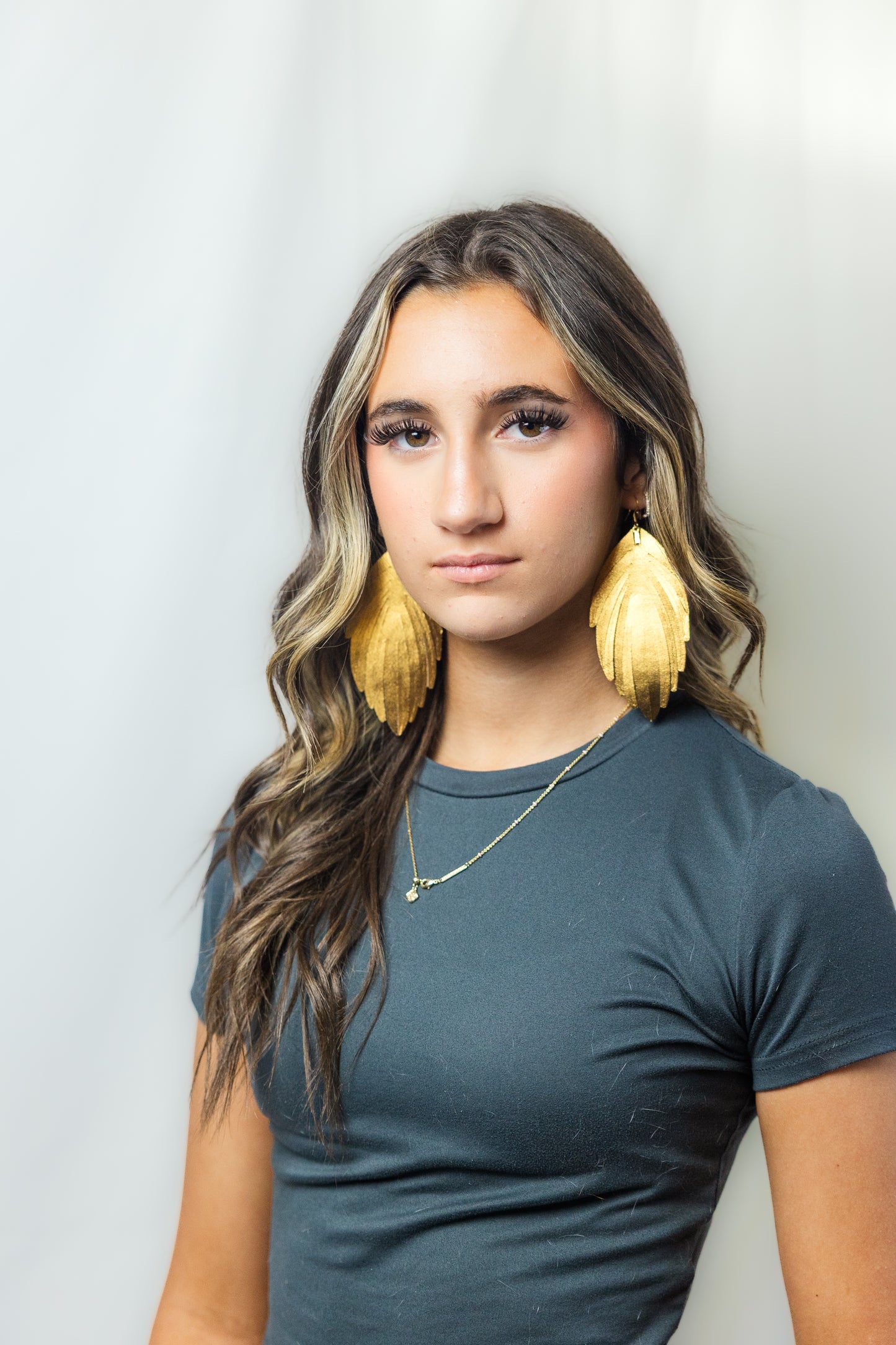 Metallic Leather Feather Earrings