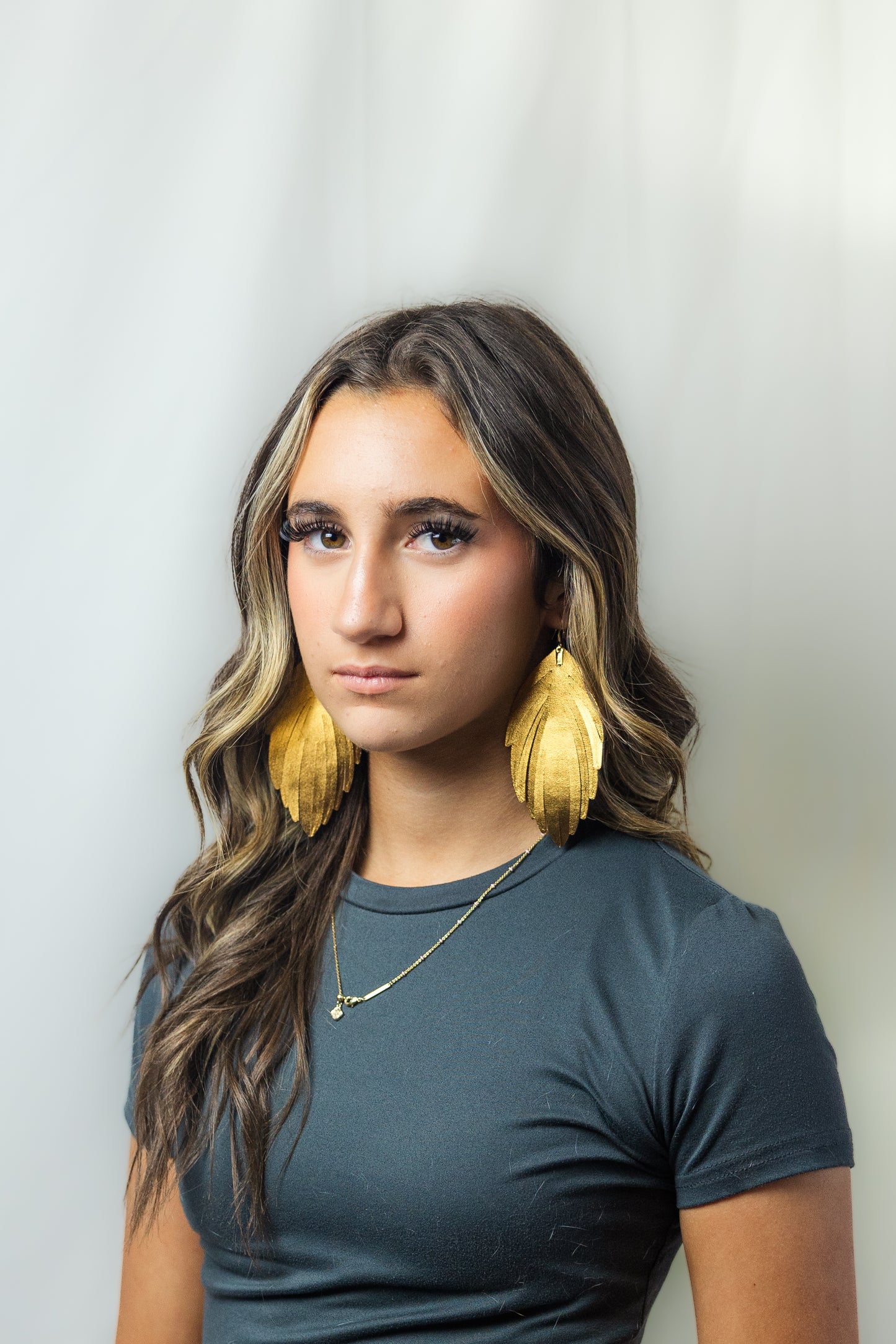 Metallic Leather Feather Earrings