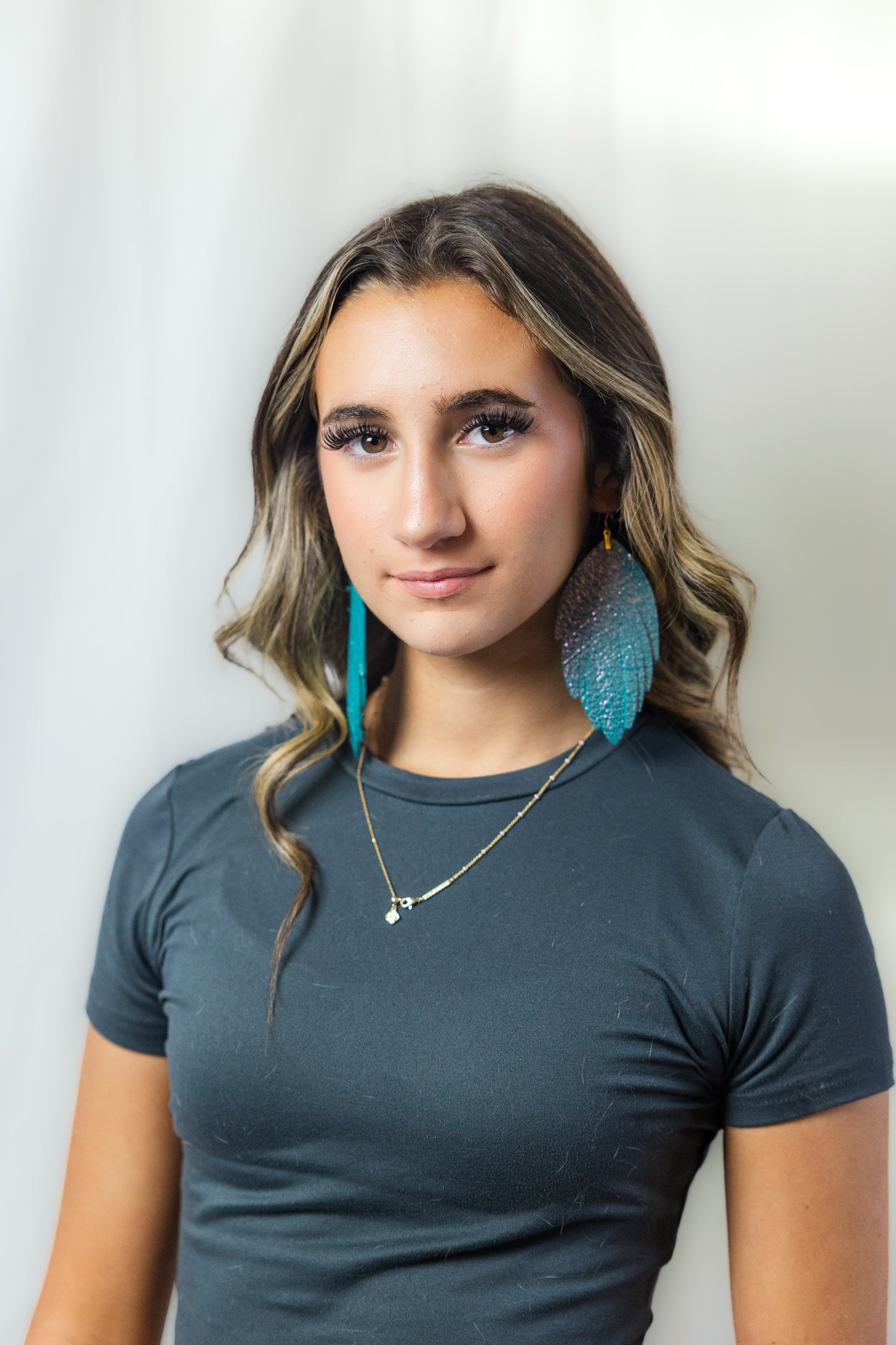Patterned Leather Feather Earrings