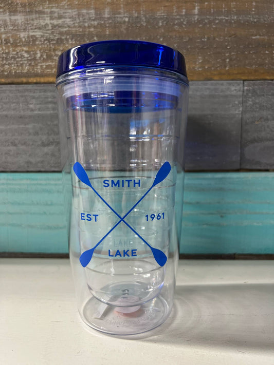 Smith Lake Clear Tumbler with Blue Lid – "Est. 1961" Design